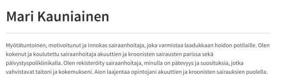 henkilökohtainen profiili cv esimerkki