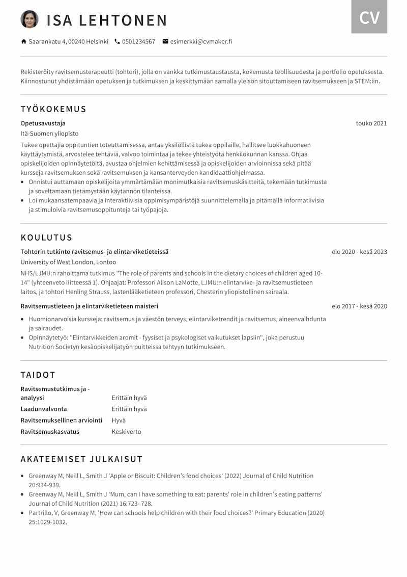 Akateeminen CV-esimerkki