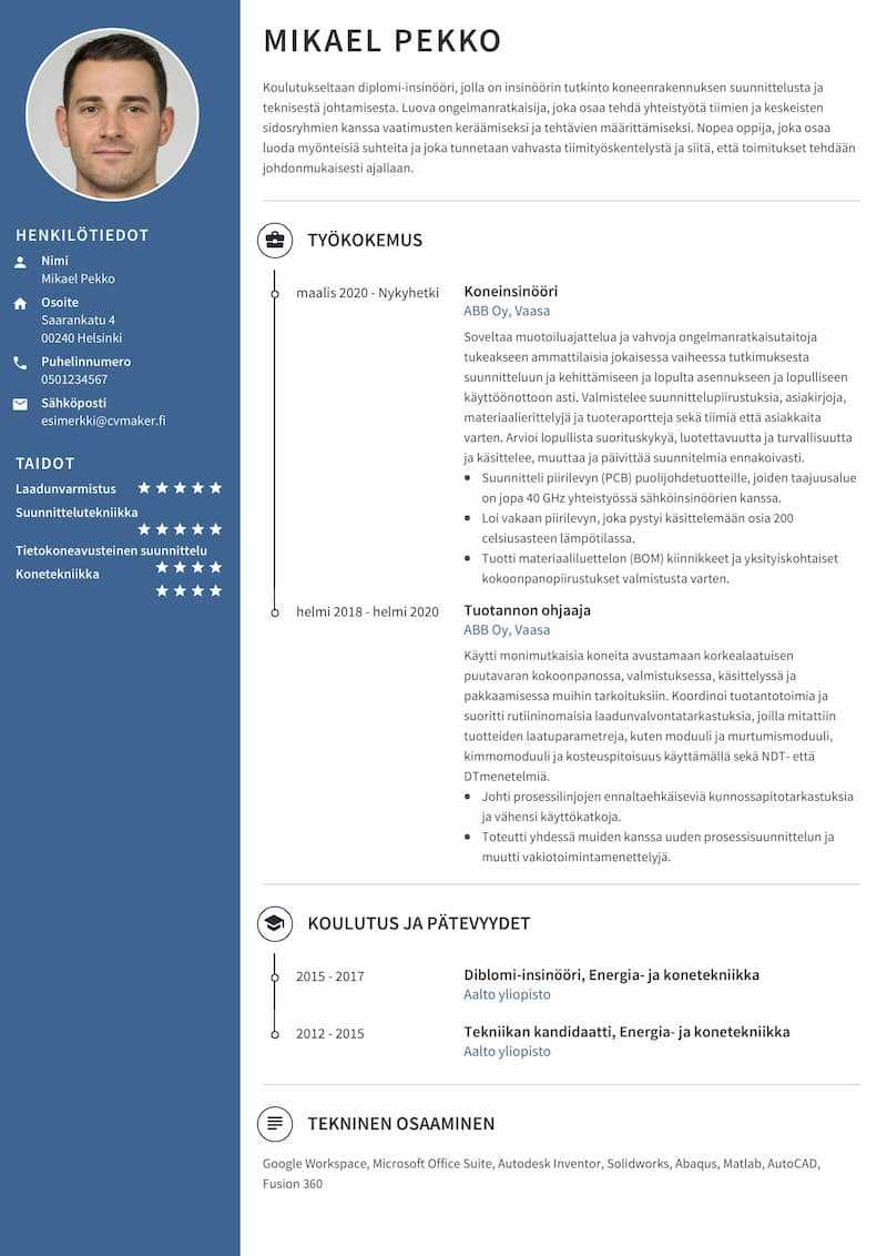 Insinöörin CV-esimerkki