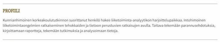 henkilökohtainen profiili cv esimerkki