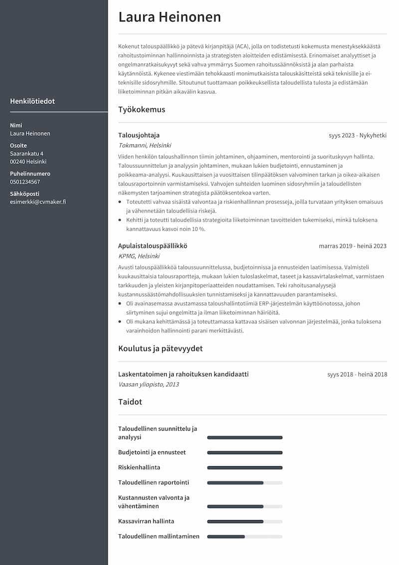 Rahoitusalan CV-esimerkki